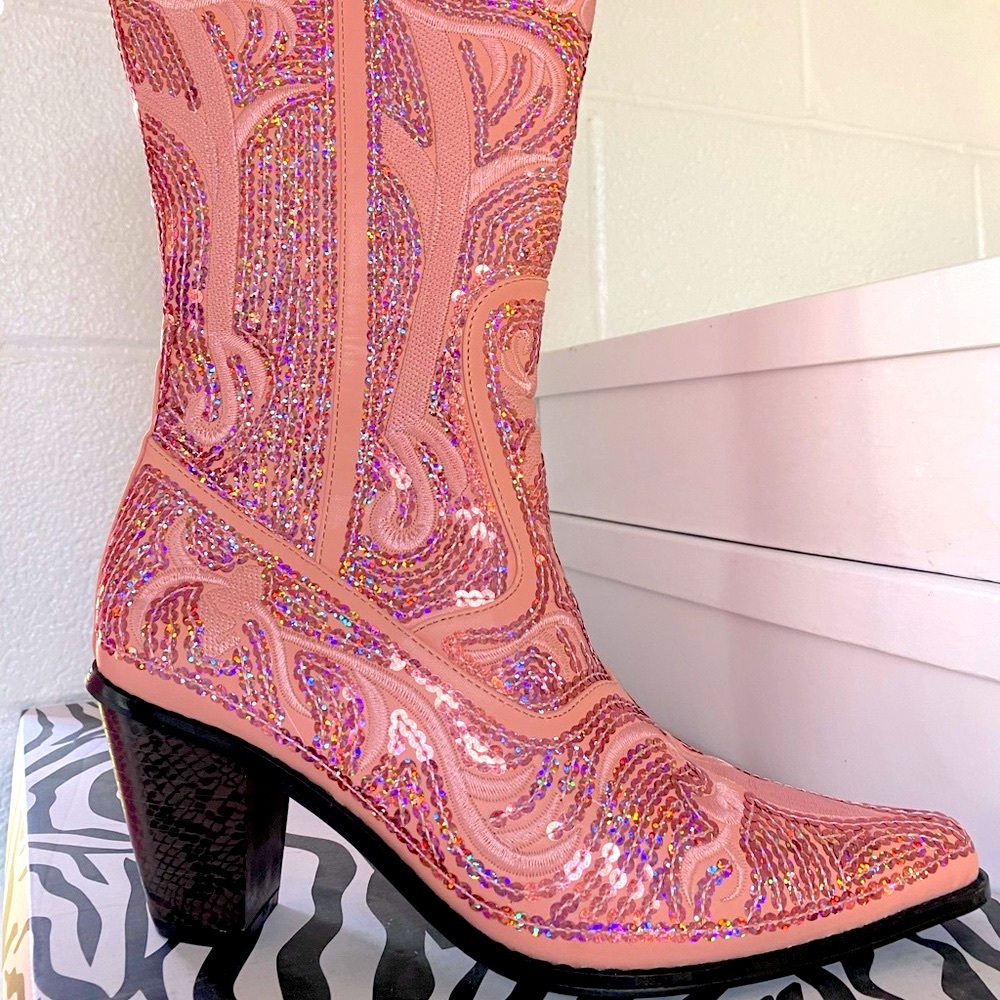 Women’s Light Pink Sparkly Barbie Bling Cowboy Cowgirl Boots